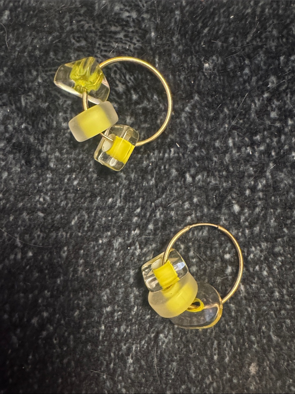 Gold Hoop Earrings with Yellow Glass Beads - Women Jewelry